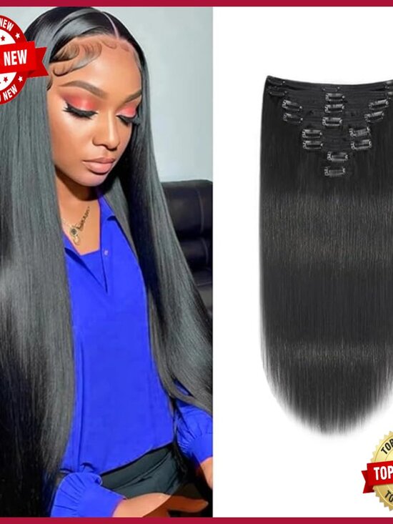 Straight Clip-In Human Hair Extensions 120g 22in 8pc Double Weft main image 4